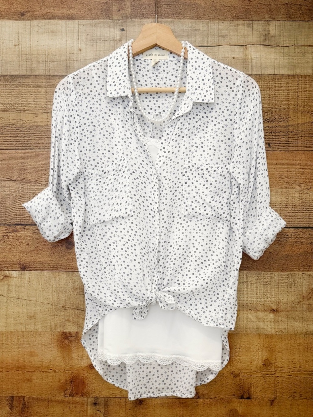 Button Down Cloth + Stone Floral Shirt - Lightweight White, Navy Floral